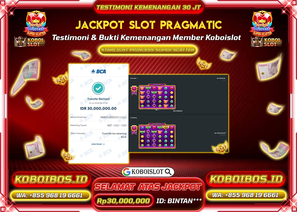 BUKTI KEMENANGAN SLOT GACOR STARLIGHT PRINCESS SUPER SCATTER Rp30.000.000,- LUNAS